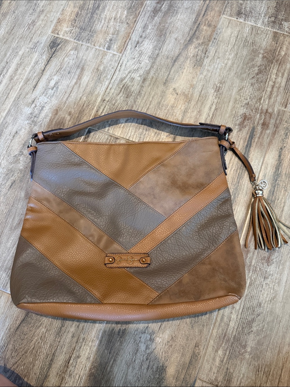 Jessica Simpson Two-Tone Brown Patchwork Hobo Bag